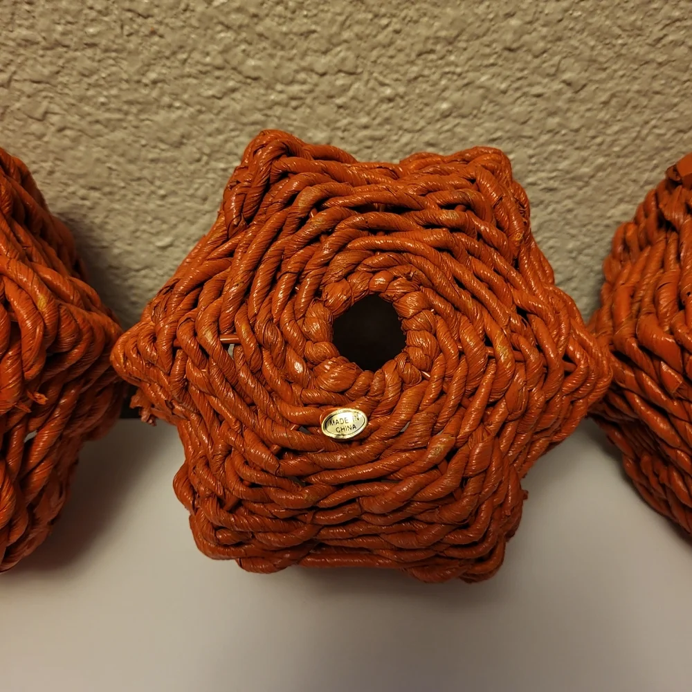 Set of Three Lidded Wicker Pumpkins